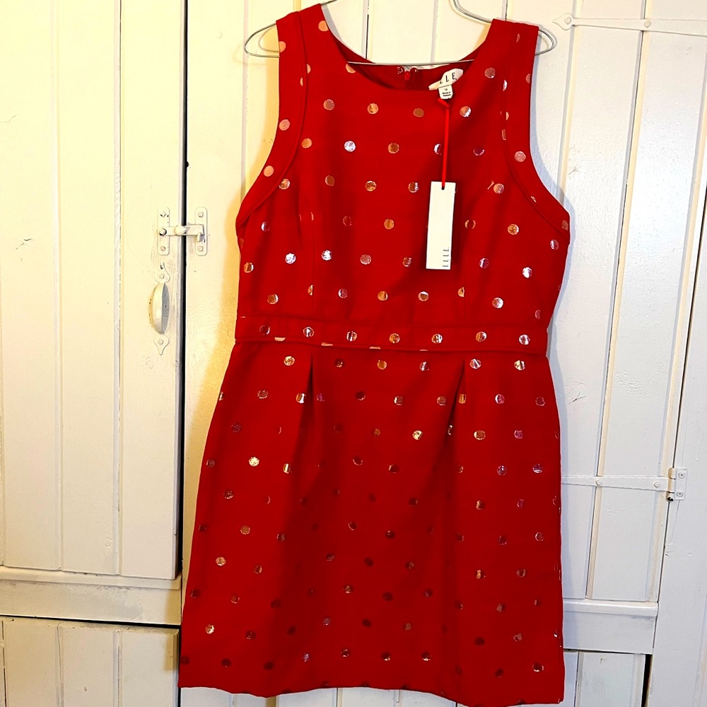 NWT Elle red dress with silver polka dots sz12